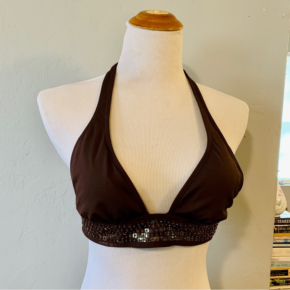 Hot Kiss | Brown Swim Top Sequin Detail M